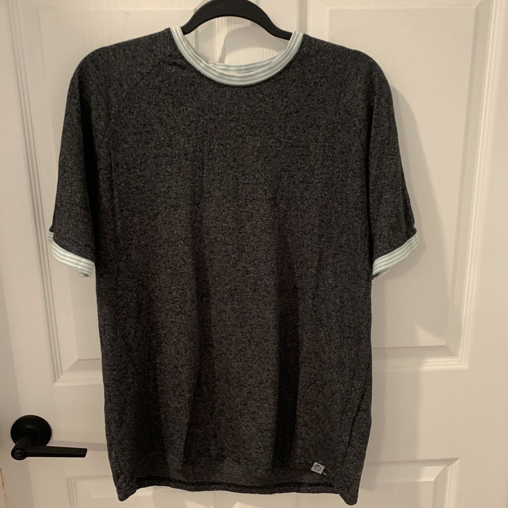Free Planet T Shirt Mens Large Gray Ringer Mint Striped Trim Raglan Heathered